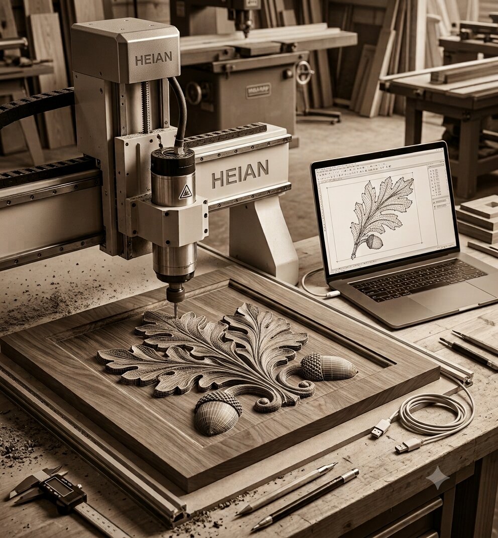 A finished piece of CNC carved woodwork